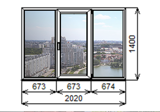 Трехстворчатые окна купить в Минске недорого 1400 на 2020 мм.