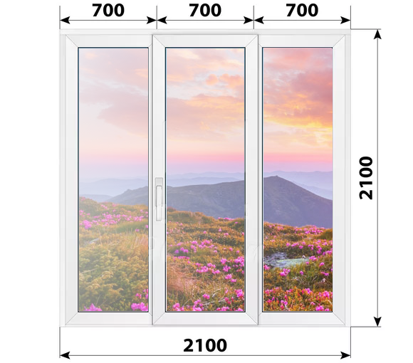 Раздвижная дверь ПВХ 2100x2100 3С